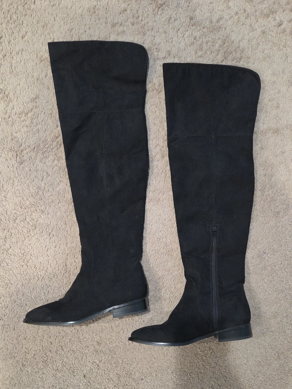J.Crew Factory Black Microsuede Over The Knee OTK Boots Low Heel Size 9.5 AG056